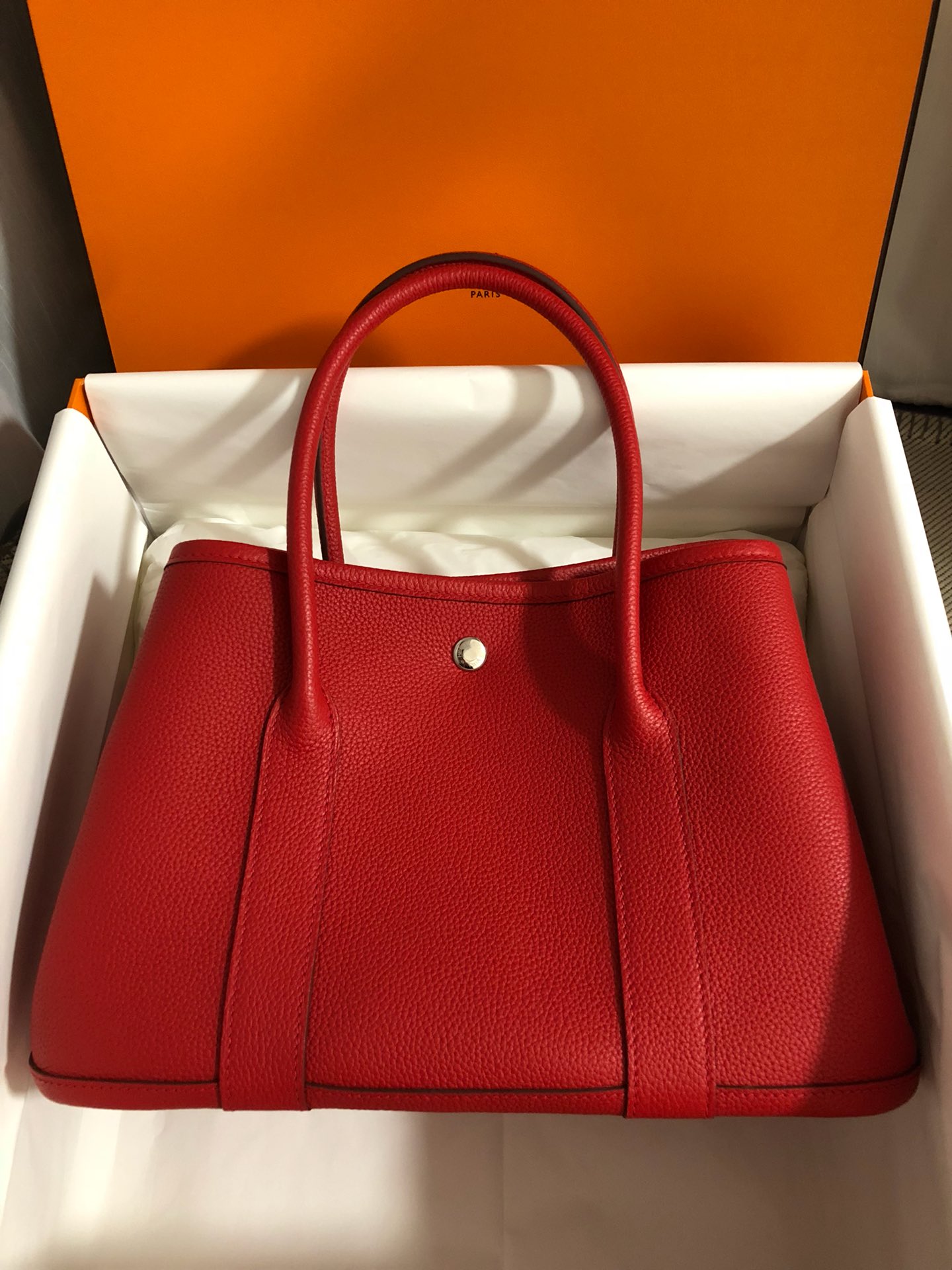 Hermes Garden Party 30cm Tote Handbag In Red Clemence Leather